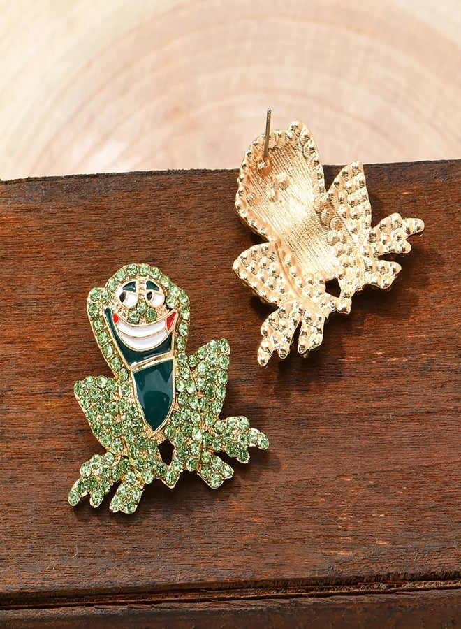 Aktully Frog Earrings for Women Vintage Rhinestone Frogs Stud Earrings Cute Funny Animal Earrings Frog Jewelry for Women (Green) - Image 5